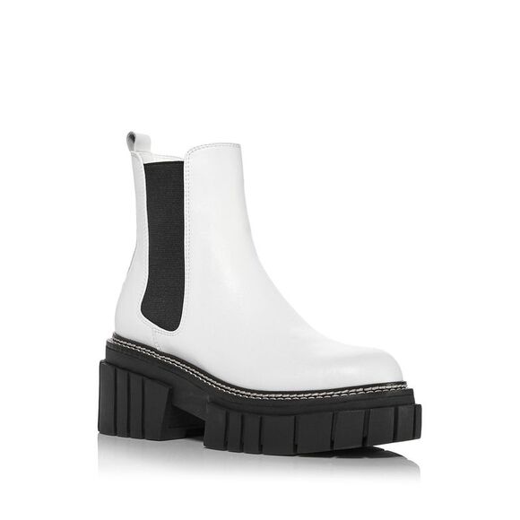 AQUA Womens White 1-1/2" Platform Casey Round Toe Block Heel Leather Booties 9 M - Picture 1 of 4